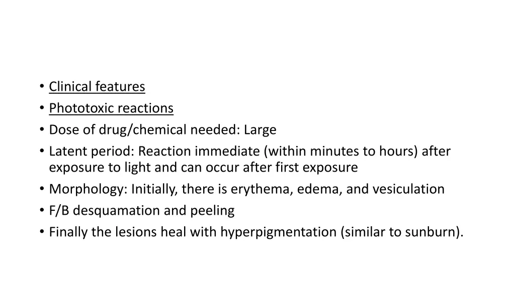 clinical features phototoxic reactions dose