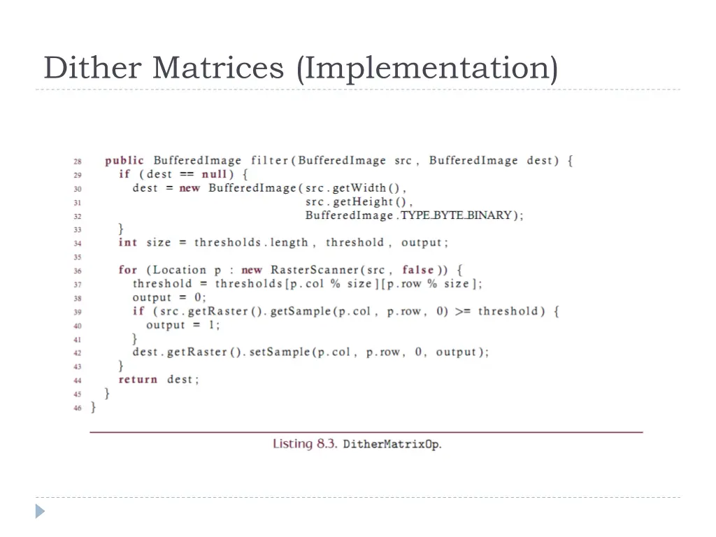 dither matrices implementation 1