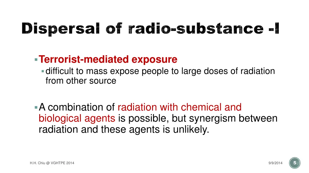 dispersal of radio substance i