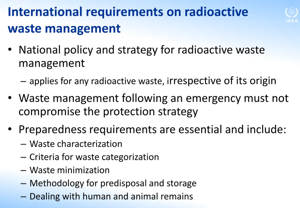 international requirements on radioactive waste