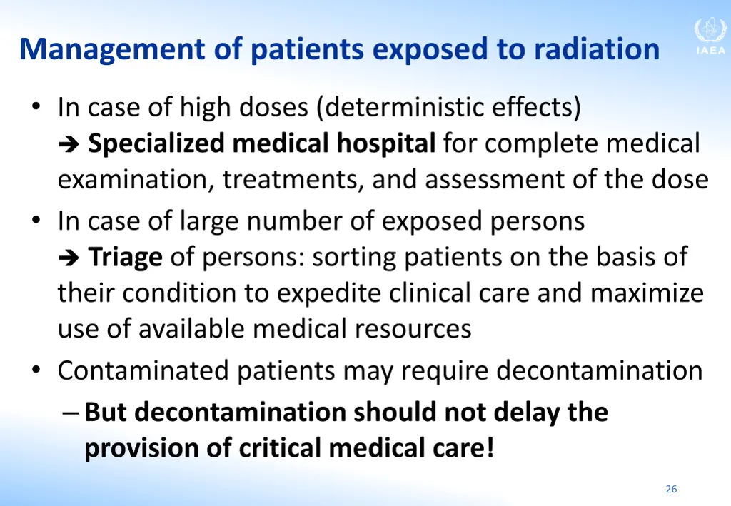 management of patients exposed to radiation