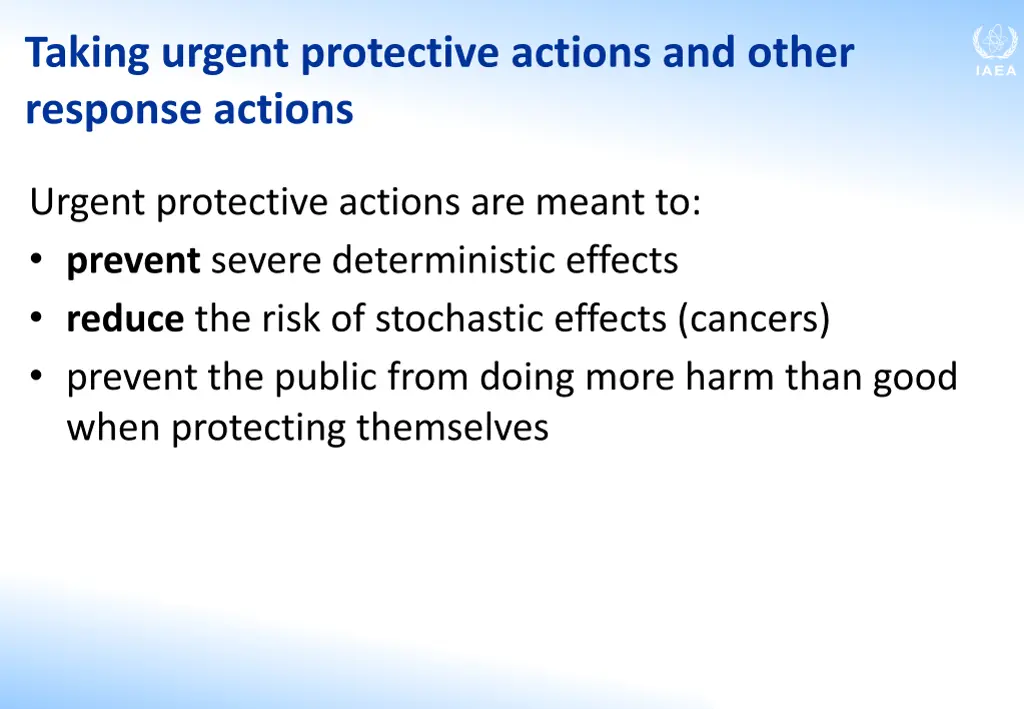 taking urgent protective actions and other