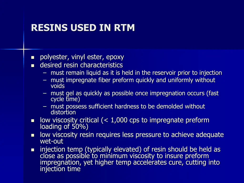 resins used in rtm