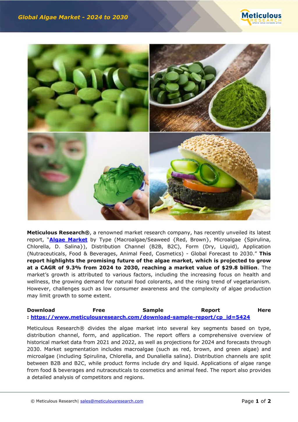 global algae market 2024 to 2030