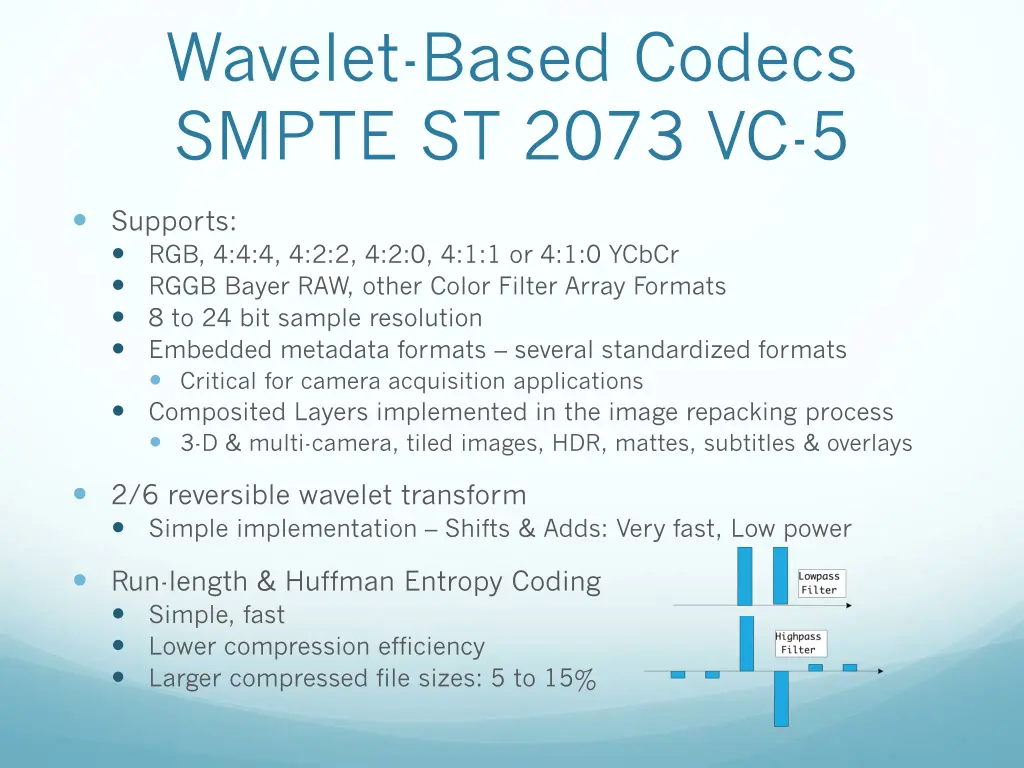 wavelet based codecs smpte st 2073 vc 5 1