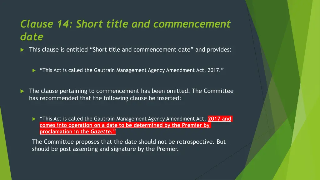 clause 14 short title and commencement date