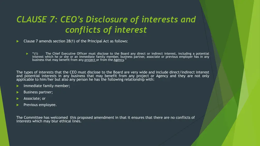 clause 7 ceo s disclosure of interests