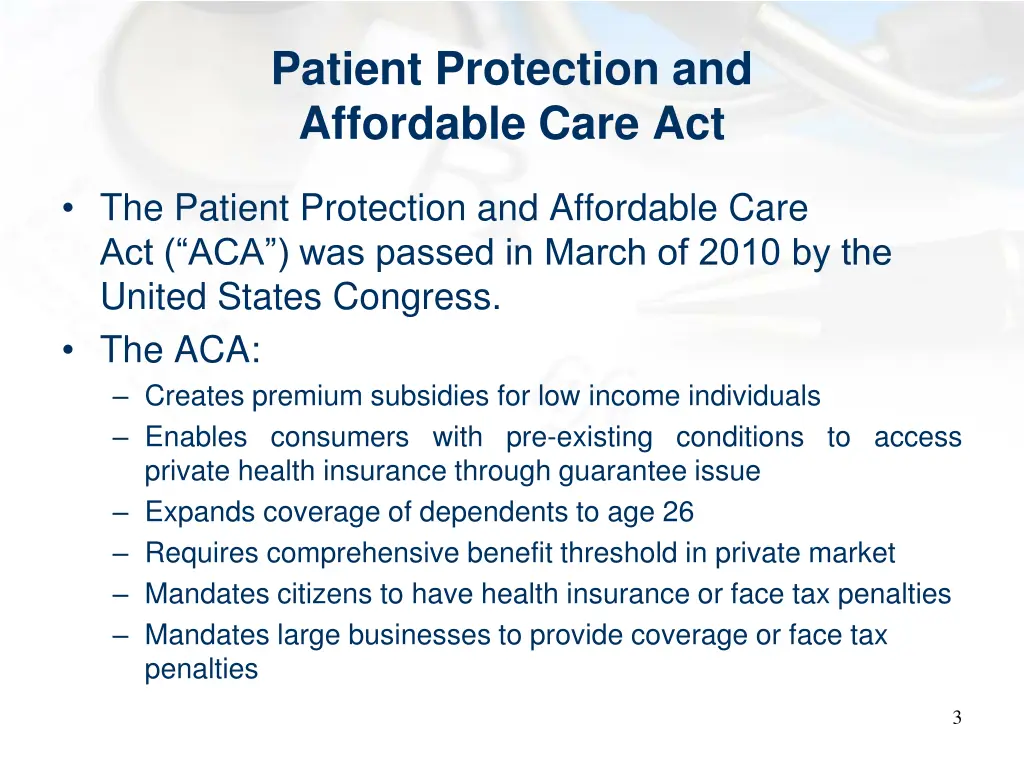 patient protection and affordable care act