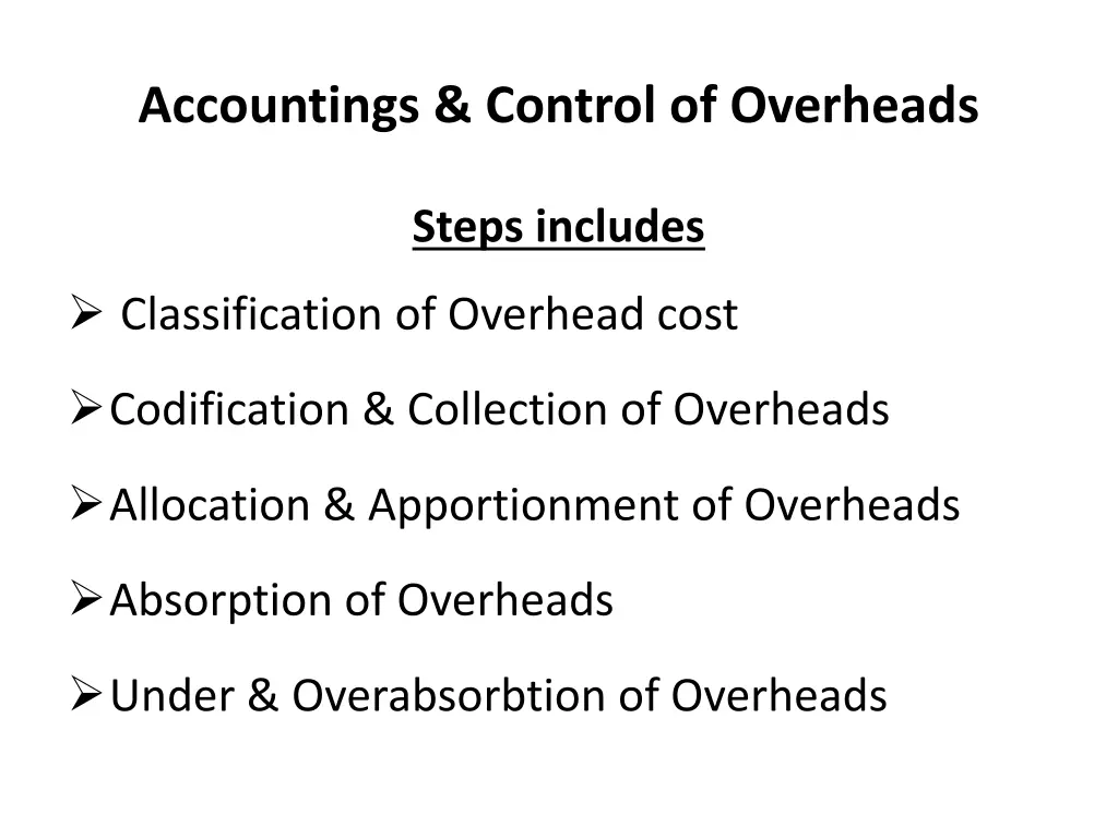 accountings control of overheads