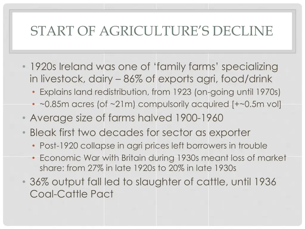 start of agriculture s decline