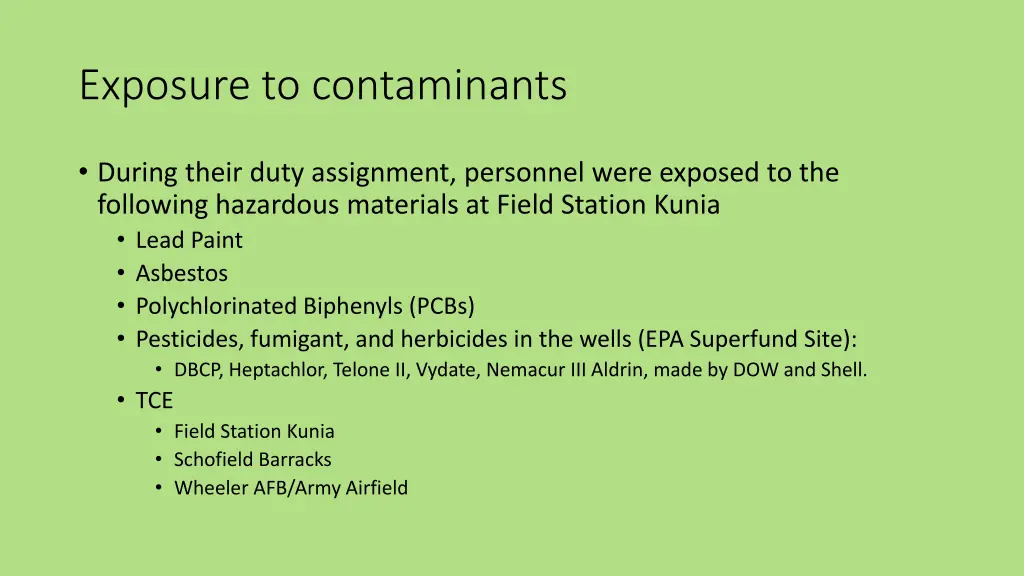 exposure to contaminants