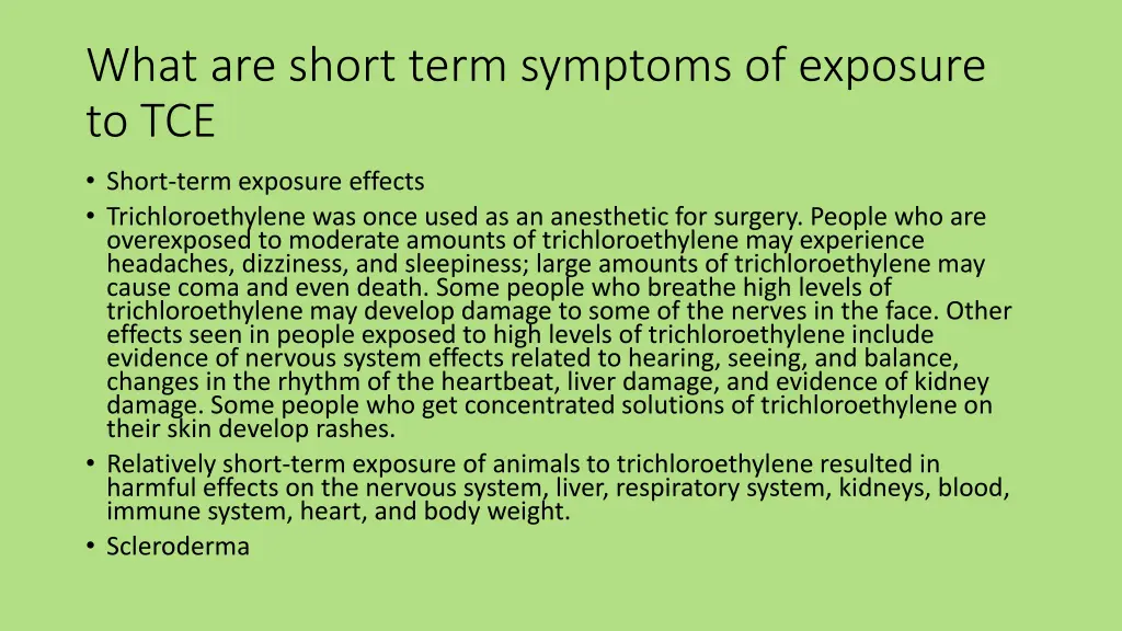 what are short term symptoms of exposure to tce