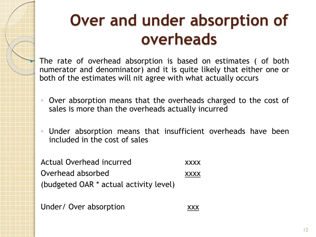 over and under absorption of overheads