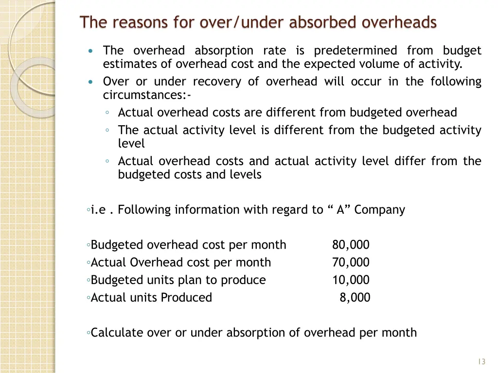 the reasons for over under absorbed overheads