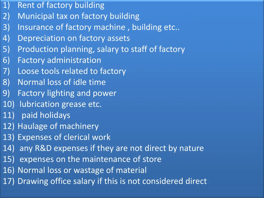 1 rent of factory building 2 municipal