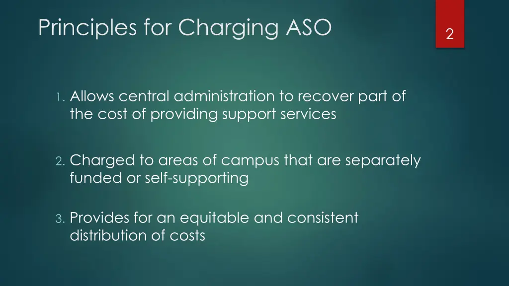 principles for charging aso