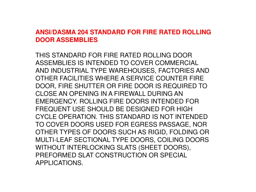 ansi dasma 204 standard for fire rated rolling