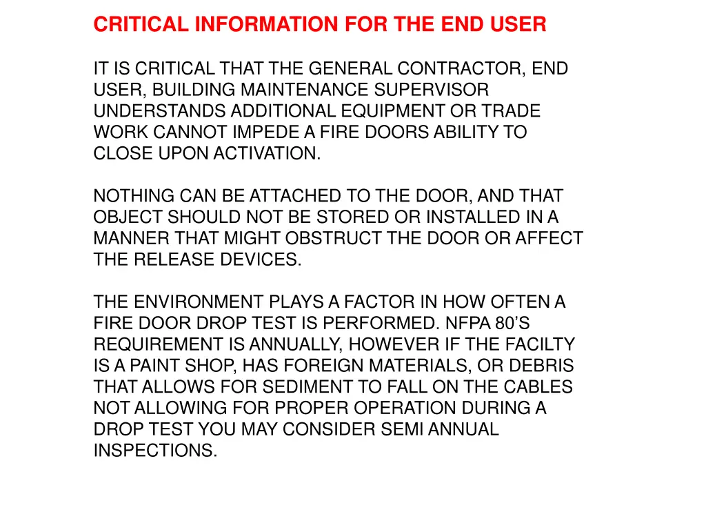 critical information for the end user