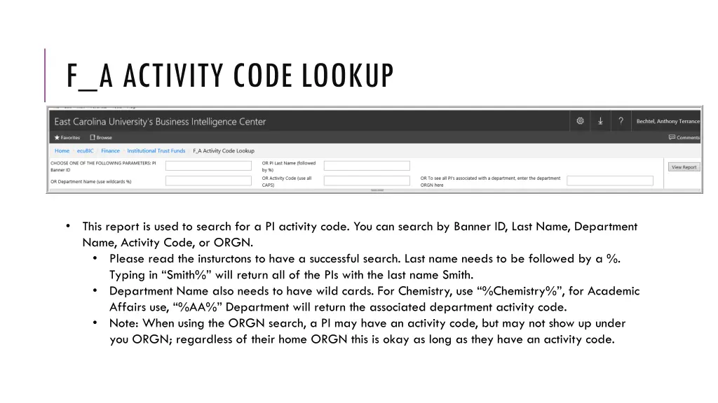 f a activity code lookup