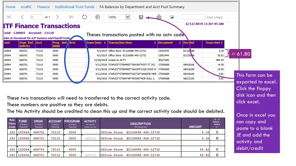 theses transactions posted with no actv code