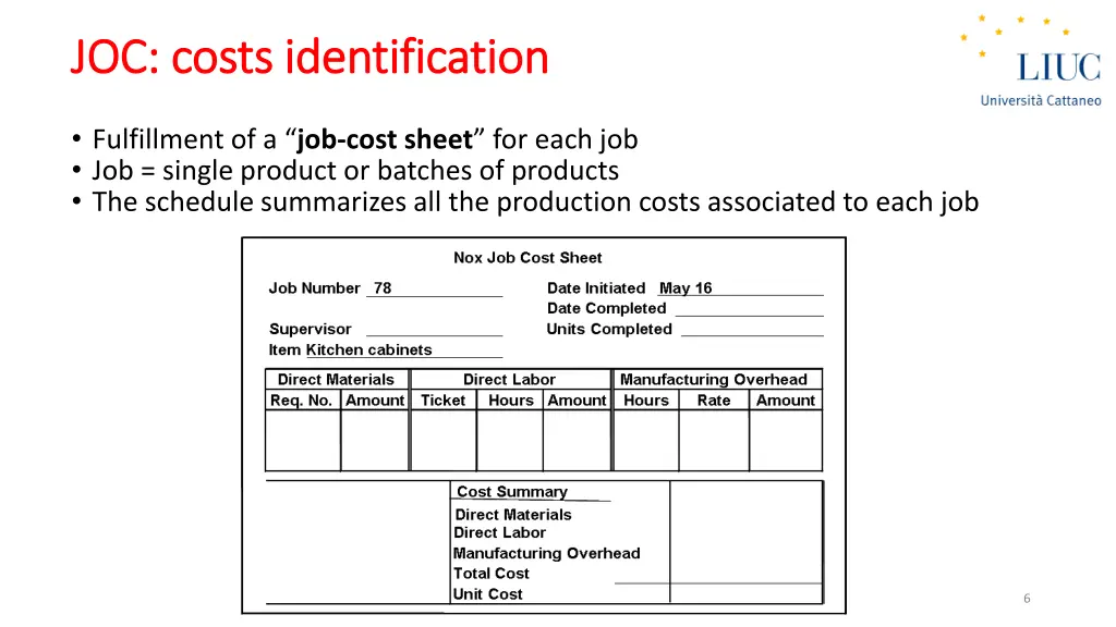 joc joc costs costs identification identification