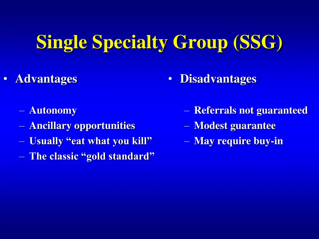 single specialty group ssg