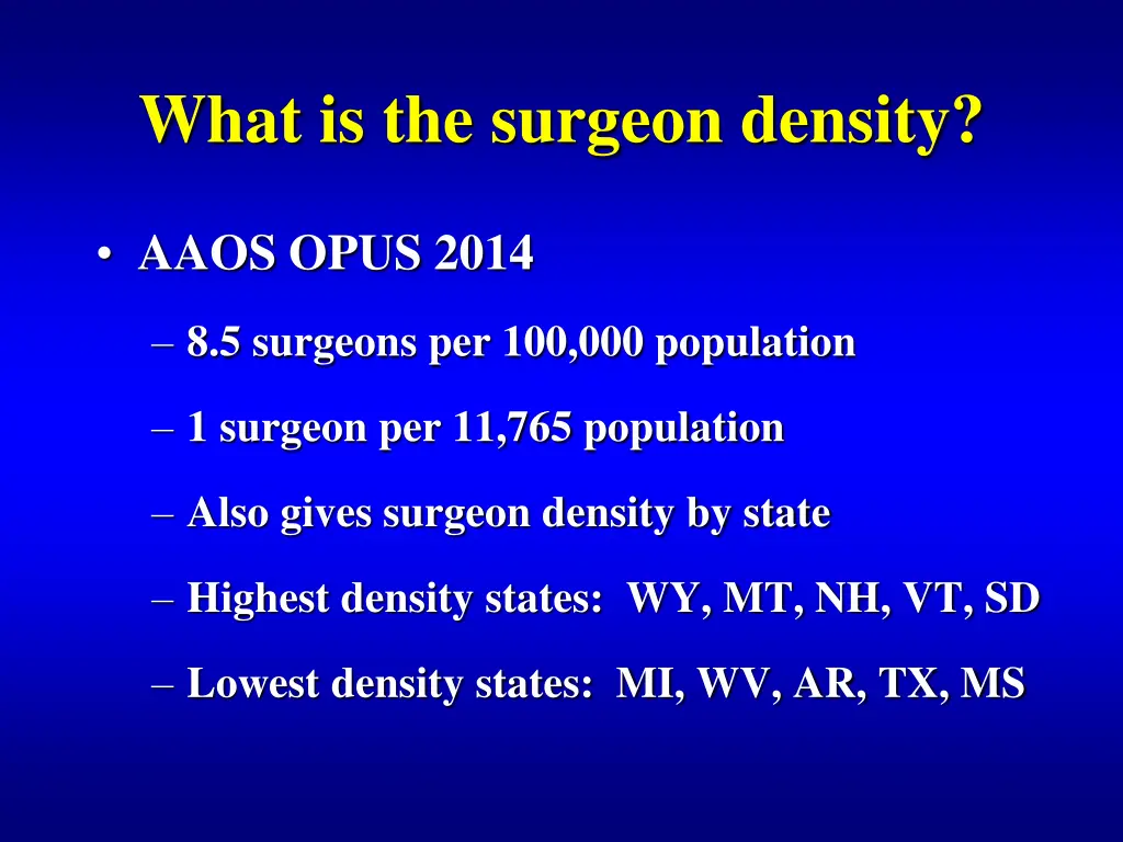 what is the surgeon density 1