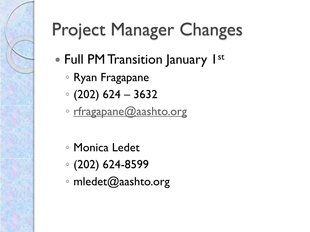 project manager changes