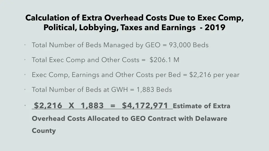 calculation of extra overhead costs due to exec