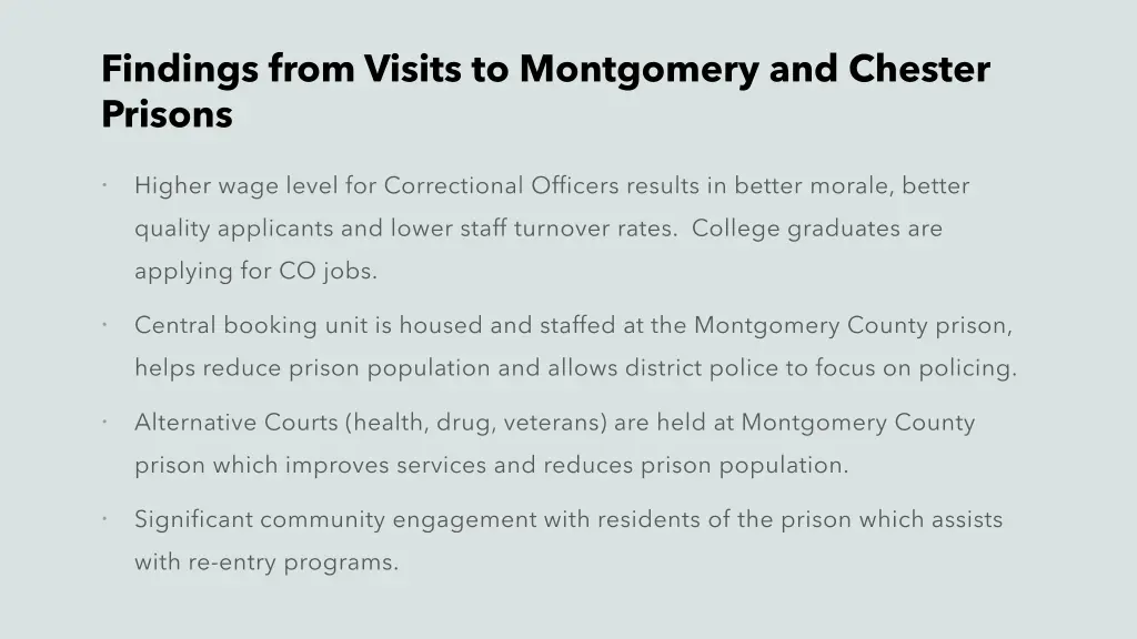 findings from visits to montgomery and chester