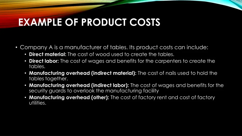 example of product costs