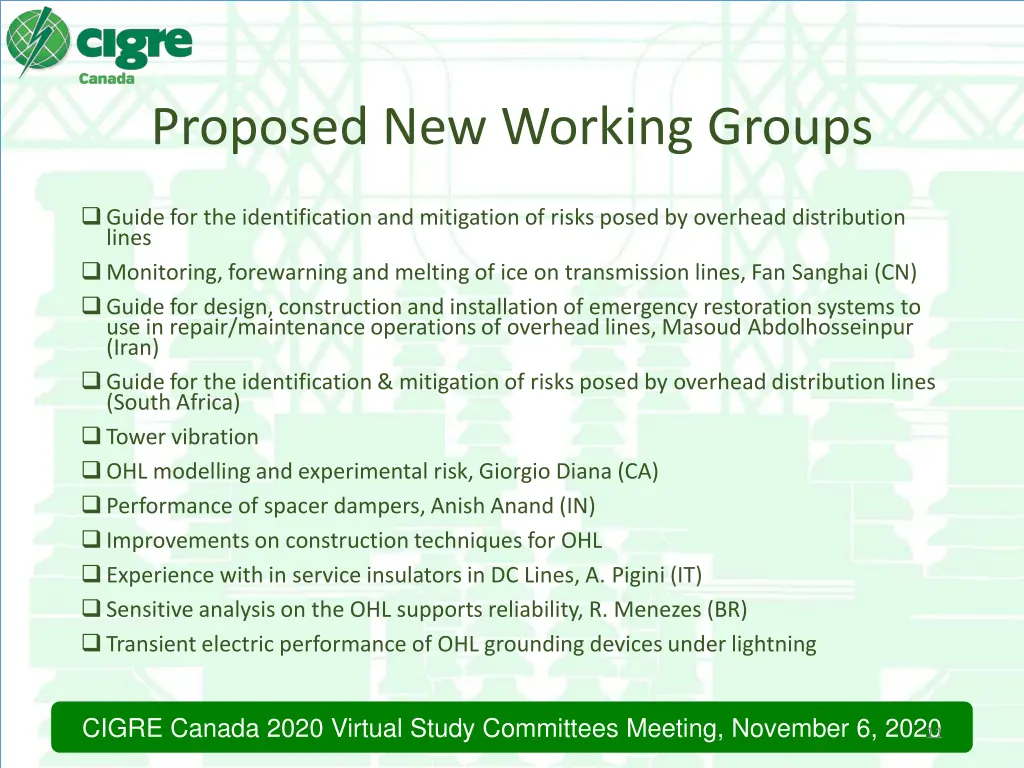 proposed new working groups