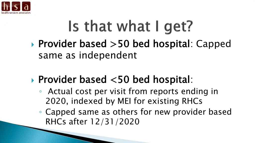 provider based 50 bed hospital same as independent