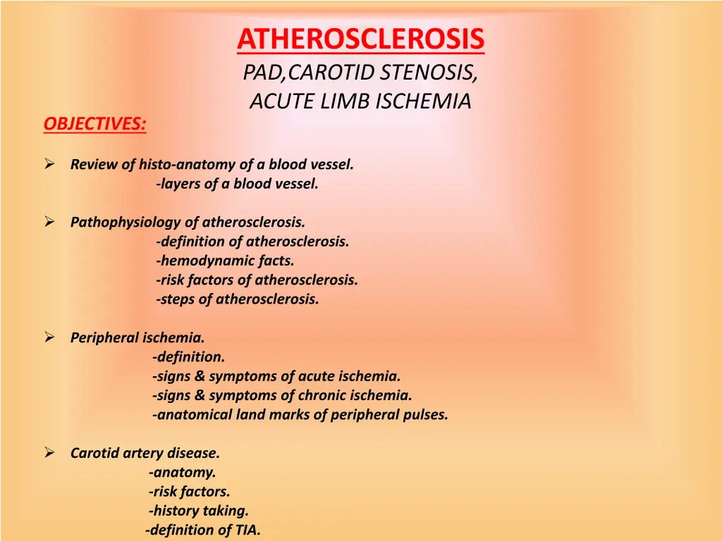 atherosclerosis pad carotid stenosis acute limb 1