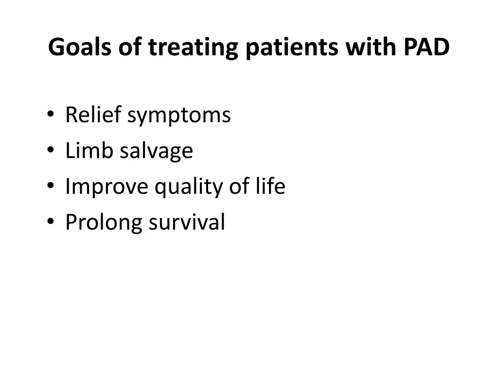 goals of treating patients with pad