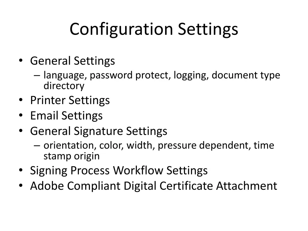 configuration settings