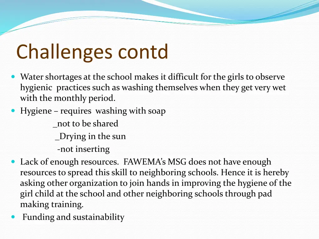 challenges contd