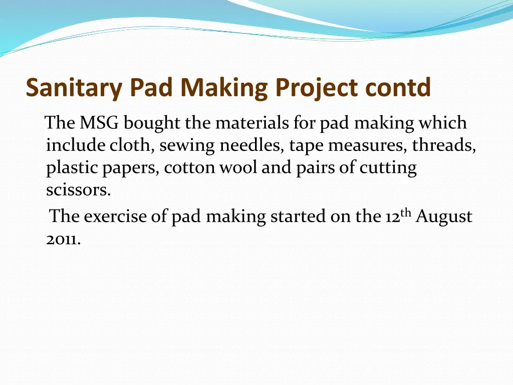 sanitary pad making project contd