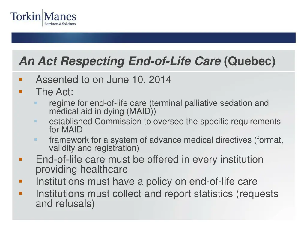 an act respecting end of life care quebec