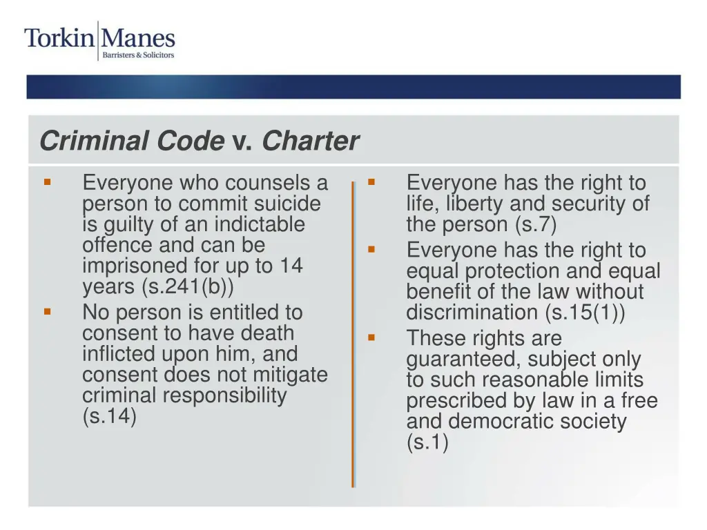 criminal code v charter