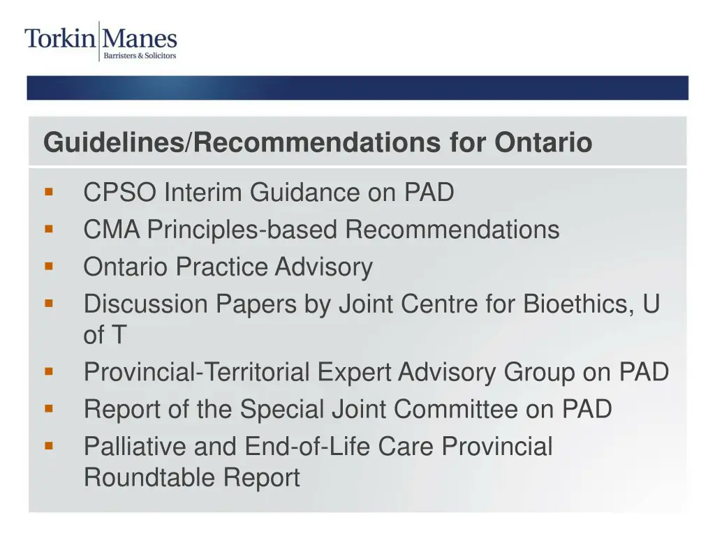 guidelines recommendations for ontario