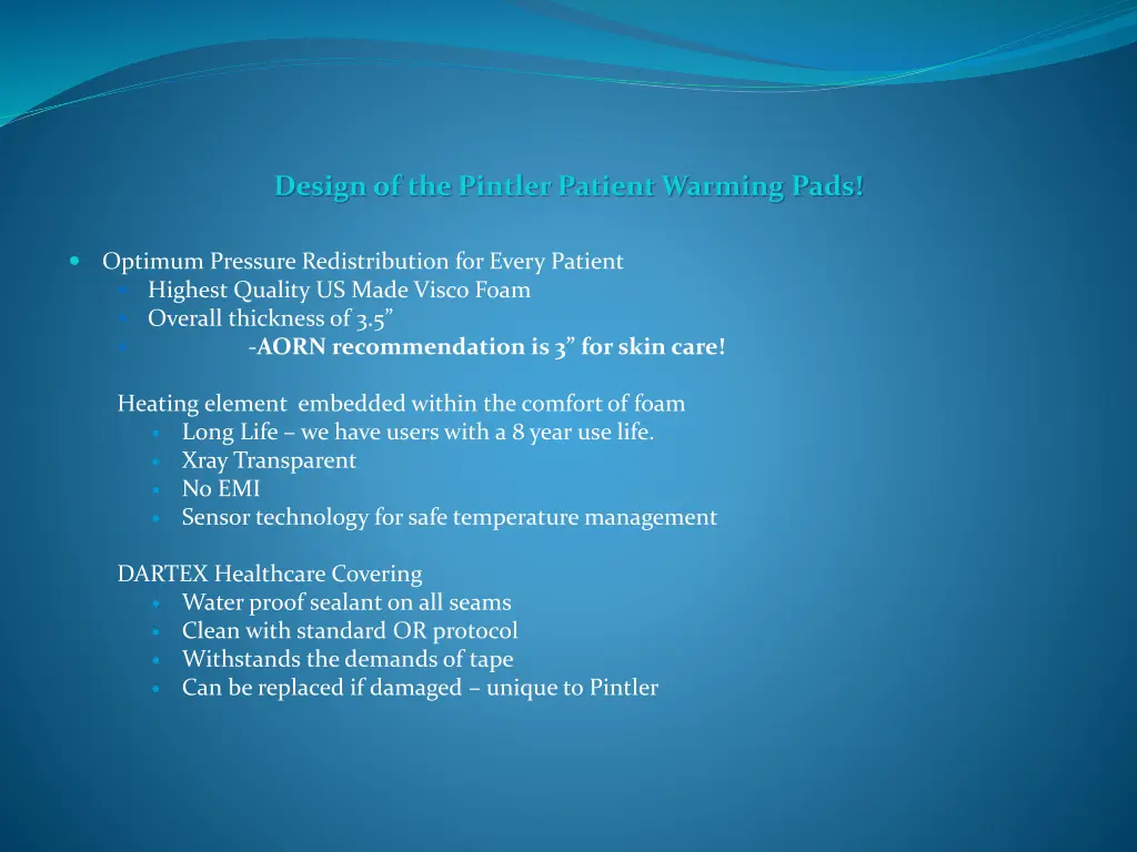 design of the pintler patient warming pads