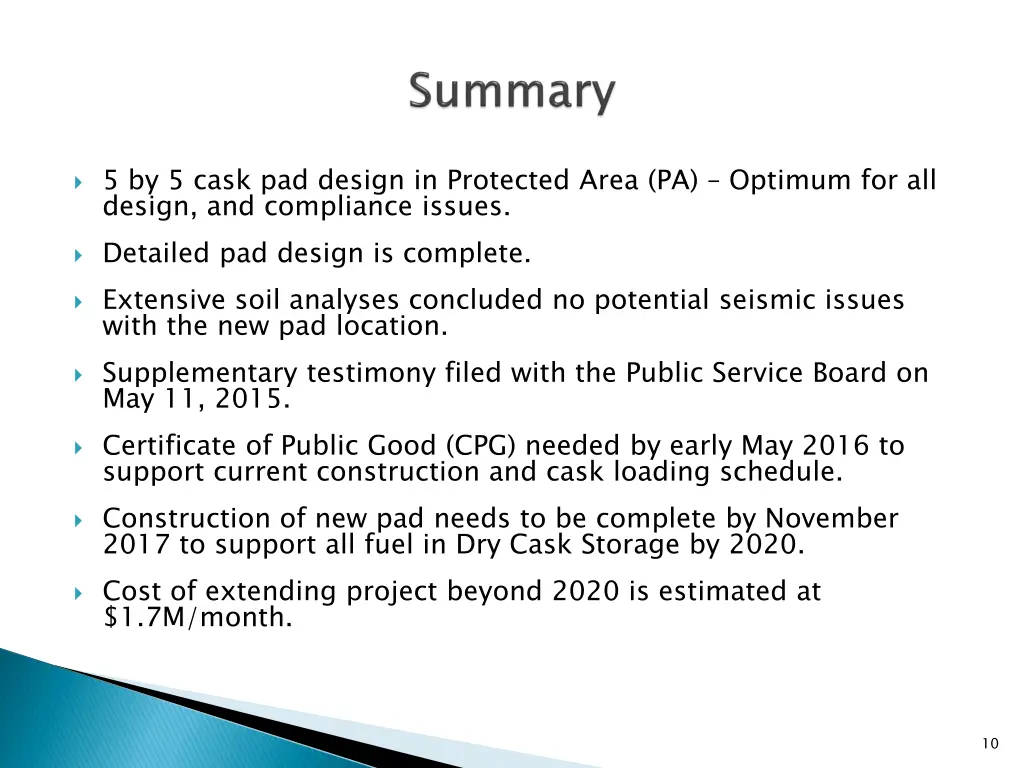 5 by 5 cask pad design in protected area