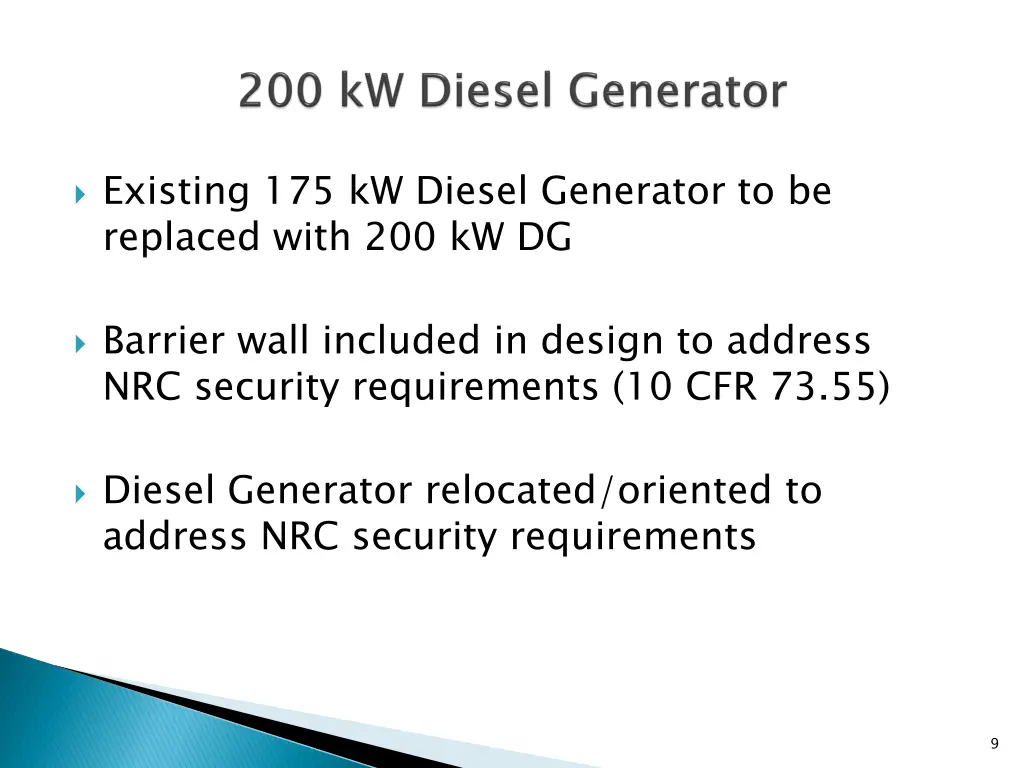 existing 175 kw diesel generator to be replaced