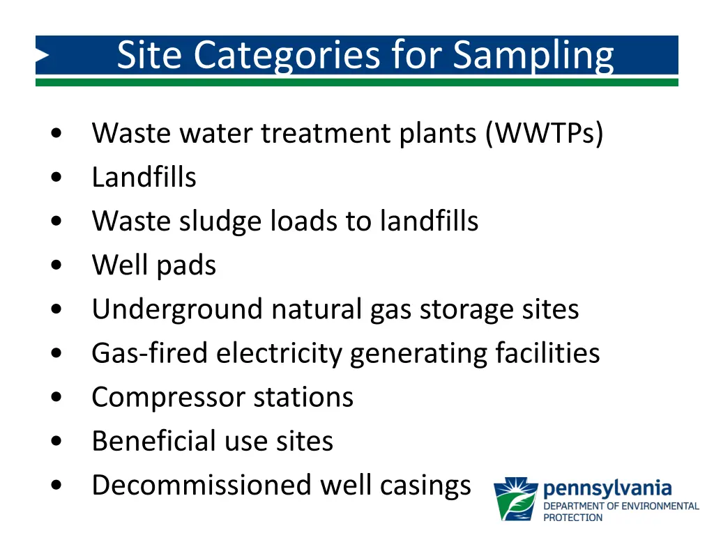 site categories for sampling