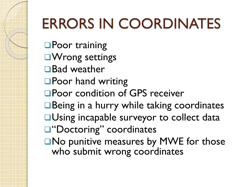 errors in coordinates