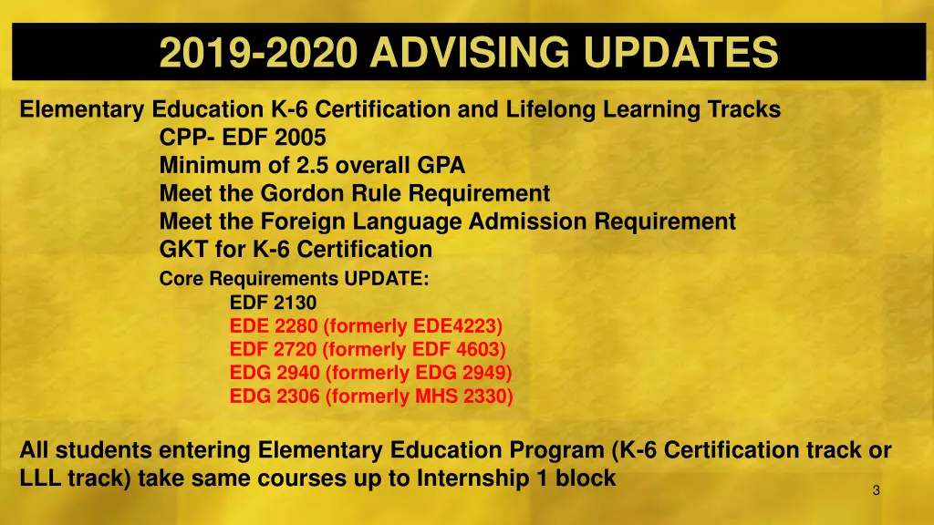 2019 2020 advising updates