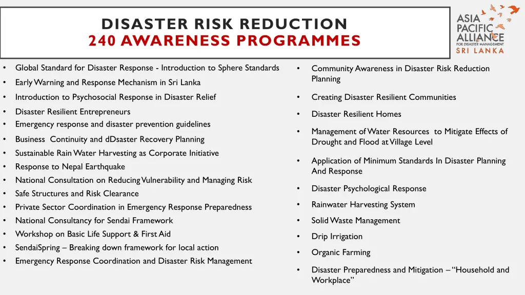 disaster risk reduction 240 awareness programmes