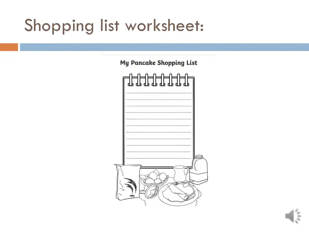 shopping list worksheet