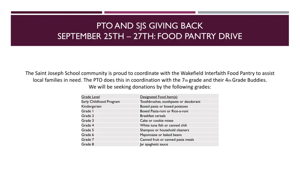 pto and sjs giving back september 25th 27th food